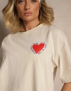 jumelle T-shirt Bej din Bumbac Decorat cu Inimă Ranira