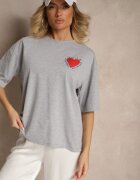 jumelle T-shirt Gri din Bumbac Decorat cu Inimă Ranira