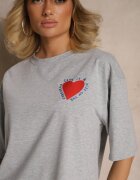 jumelle T-shirt Gri din Bumbac Decorat cu Inimă Ranira