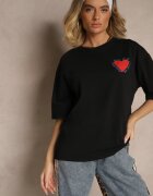 jumelle Tricou Negru din bumbac Decorat cu inimă Ranira