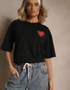 jumelle Tricou Negru din bumbac Decorat cu inimă Ranira