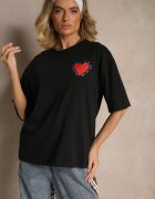 jumelle Tricou Negru din bumbac Decorat cu inimă Ranira