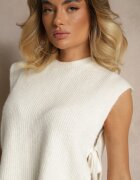 jumelle Vestă Albă din Tricot cu Lână și Vâscoză Decorată cu Legături Annivoriae