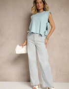 jumelle Vestă Albastră deschis din Tricot cu Lână și Vâscoză Decorată cu Legături Annivoriae