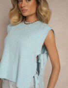 jumelle Vestă Albastră deschis din Tricot cu Lână și Vâscoză Decorată cu Legături Annivoriae