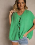 jumelle Vestă cardigan Verde Legată în față cu amestec de mohair Vikelira