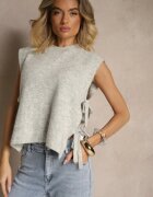 jumelle Vestă Gri Deschis din Tricot cu Lână și Viscoză Decorată cu Legături Annivoriae