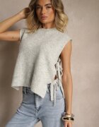 jumelle Vestă Gri Deschis din Tricot cu Lână și Viscoză Decorată cu Legături Annivoriae