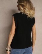 jumelle Vestă Neagră din Tricot cu Lână și Vâscoză Decorată cu Legături Annivoriae