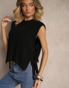 jumelle Vestă Neagră din Tricot cu Lână și Vâscoză Decorată cu Legături Annivoriae