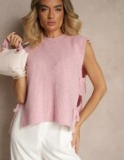 jumelle Vestă roz din Tricot cu Lână și Viscoză Decorată cu Legături Annivoriae