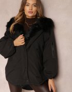 jus de pom Jachetă Neagră Parka Oversize cu blană Horelle