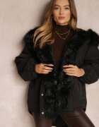 jus de pom Jachetă Neagră Parka Oversize cu blană Horelle