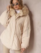jus de pom Jachetă Parka Bej Oversize cu Blană Horelle