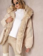 jus de pom Jachetă Parka Bej Oversize cu Blană Horelle