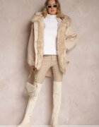 jus de pom Jachetă Parka Bej Oversize cu Blană Horelle