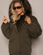 jus de pom Jachetă Parka Verde închis Oversize cu blană Horelle