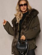 jus de pom Jachetă Parka Verde închis Oversize cu blană Horelle