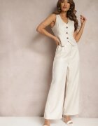 jusdepom Pantaloni Bej Larghi De Costum High Waist Tamarixia