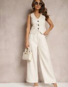 jusdepom Pantaloni Bej Larghi De Costum High Waist Tamarixia