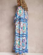 jusdepom Rochie Albastră Maxi Oversize cu Model Ornamental Colorat Stama