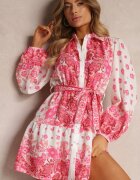 jusdepom Rochie Fucsia Legată cu Guler și Elastic în Talie Santanna