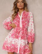 jusdepom Rochie Fucsia Legată cu Guler și Elastic în Talie Santanna