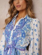jusdepom Rochie legată albastră cu guler și elastic în talie Santanna