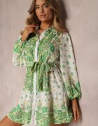 jusdepom Rochie legată cu guler și elastic în talie verde deschis Santanna