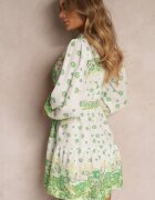 jusdepom Rochie legată cu guler și elastic în talie verde deschis Santanna