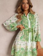 jusdepom Rochie legată cu guler și elastic în talie verde deschis Santanna