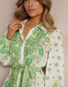 jusdepom Rochie legată cu guler și elastic în talie verde deschis Santanna