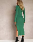 jusdepom Rochie Midi Verde Reiată cu despicătură și legături laterale Celetila