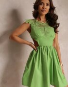 jusdepom Rochie Verde cu Decolteu din Dantelă și Elastic cu Decupaje în Talie Melania