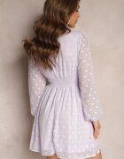 jusdepom Rochie violet cu elastic în talie decolteu petrecut și imprimeu geometric pe plasă Marixita
