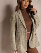 jusdepom Sacou Gri-bej Tweed Cu un singur rând de nasturi cu nasturi decorativi Arielitta