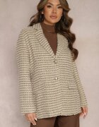 jusdepom Sacou Gri-bej Tweed Cu un singur rând de nasturi cu nasturi decorativi Arielitta