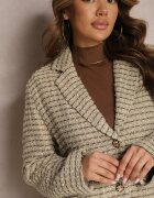 jusdepom Sacou Gri-bej Tweed Cu un singur rând de nasturi cu nasturi decorativi Arielitta