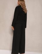 jusdepom Compleu Negru cu In Pantaloni și Bluză cu Croială Petrecută Korinoria