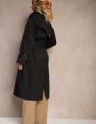 jusdepom Palton negru Trench cu două rânduri de nasturi cu curea Lene