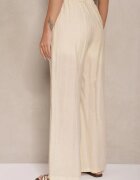 jusdepom Pantaloni Bej deschis din Viscoză Palazzo High Waist cu In Linaselia