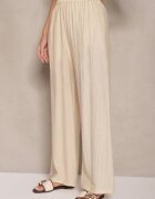 jusdepom Pantaloni Bej deschis din Viscoză Palazzo High Waist cu In Linaselia