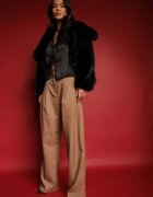 jusdepom Pantaloni de costum Bej închis largi cu talie înaltă Nallineme