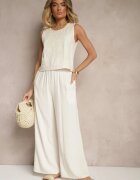 jusdepom Pantaloni Palazzo bej deschis cu croială largă cu talie înaltă cu legătură decorativă Sonariella