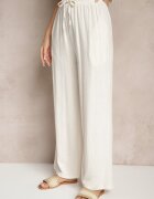 jusdepom Pantaloni Palazzo bej deschis cu croială largă cu talie înaltă cu legătură decorativă Sonariella