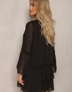 jusdepom Rochie Neagră Cloche Mini cu volan și Zirconii la gât Felicerna