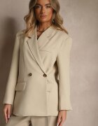 jusdepom Sacou bej deschis tip cutie Oversize cu piept dublu cu nasture suplimentar Pasmira