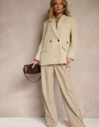 jusdepom Sacou bej deschis tip cutie Oversize cu piept dublu cu nasture suplimentar Pasmira