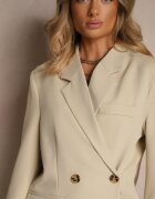 jusdepom Sacou bej deschis tip cutie Oversize cu piept dublu cu nasture suplimentar Pasmira