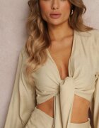 jusdepom Set 2 piese Casual Bej deschis cu Bluză și Fustă Mini Decorat cu legătură Beasia
